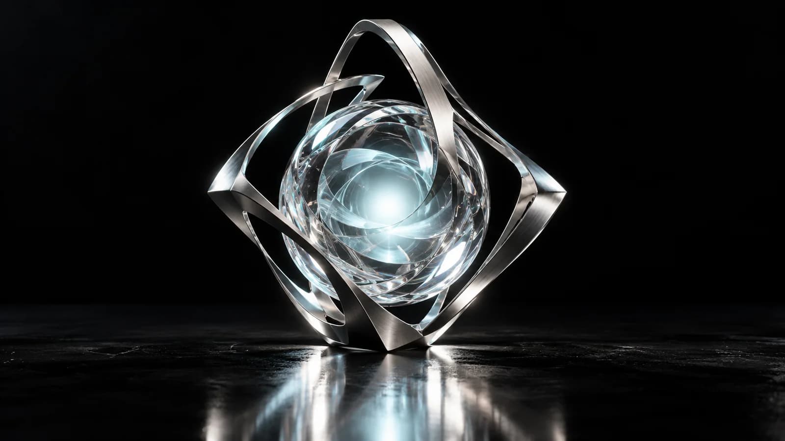 A clear glass core held within a protective platinum frame, representing careful handling and review