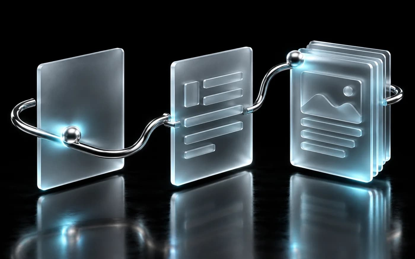 Connected pages moving through a content planning workflow