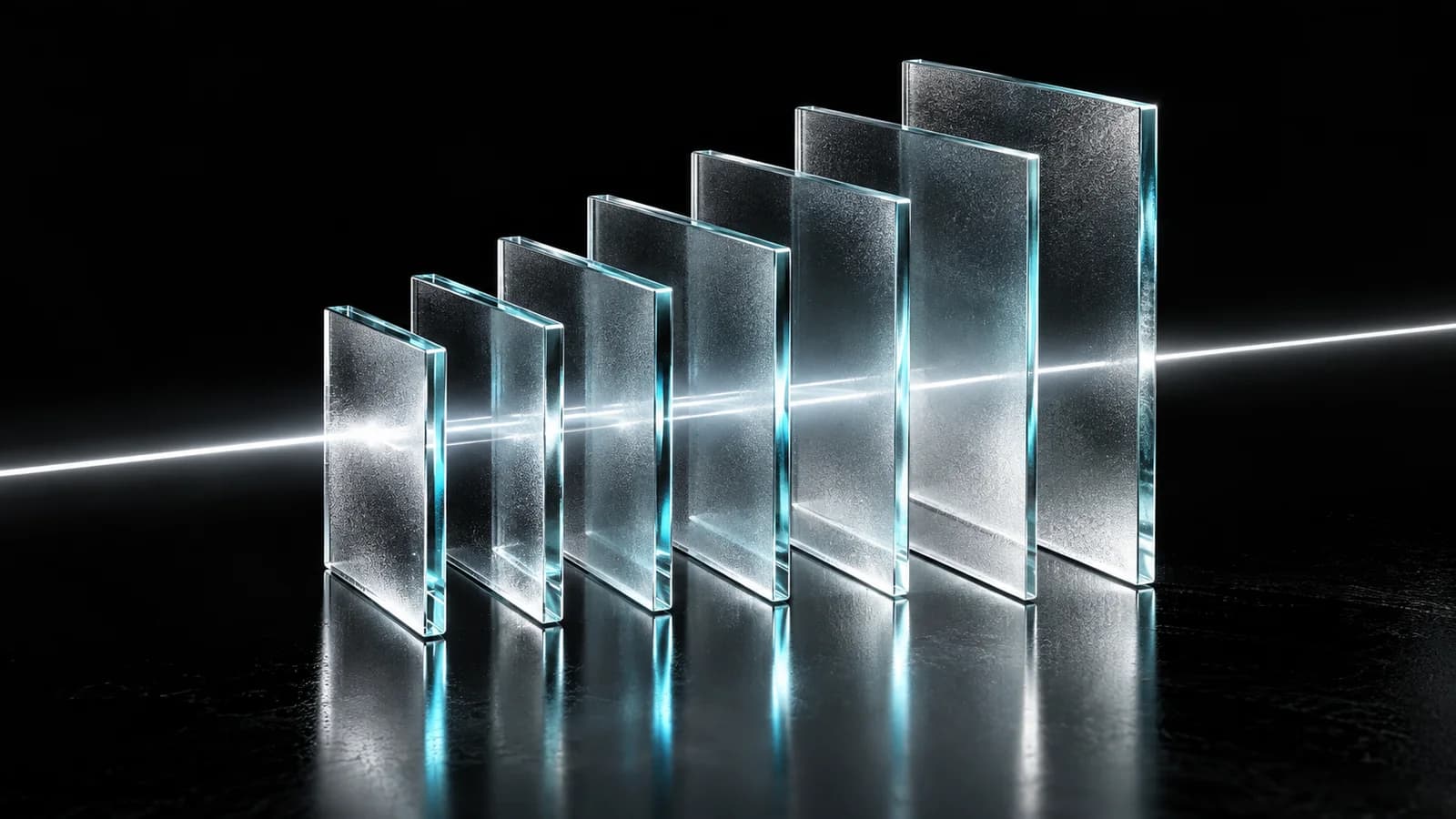 Precisely arranged glass panels crossed by a white beam, representing a well-structured prompt
